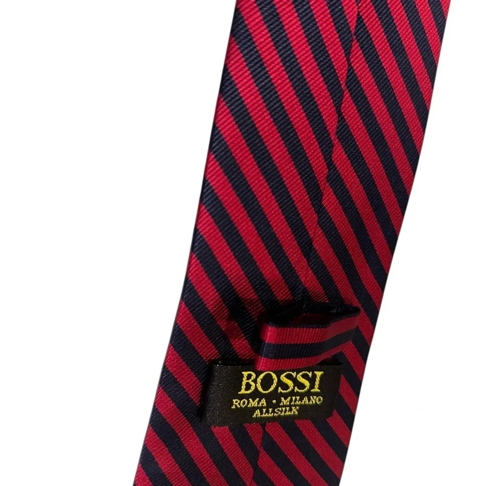 Umberto Bossi Mens Tie Repp Silk Red & Blue Striped Hand Made 59x3.5” Italy